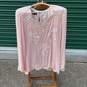 Chic Pink Beaded Women's Blouse